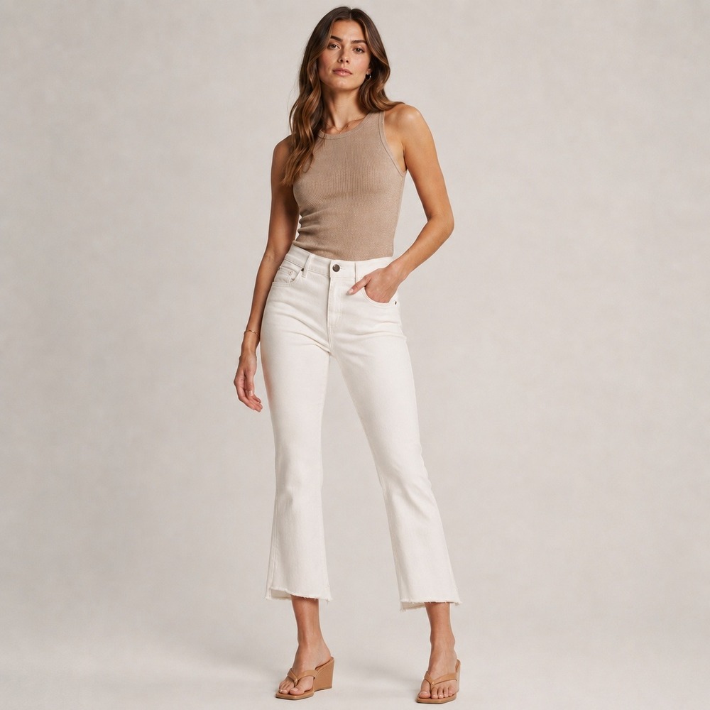 DL1961 Cropped Jeans Size 31 Waist White Stretch Asymmetric Hem InstaSculpt NWT
